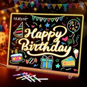 7 Colors 13.8"X10" Acrylic Neon Glow LED Light-Up Note Drawing Board for Classroom Home Decor Office Ideal Easter Gifts