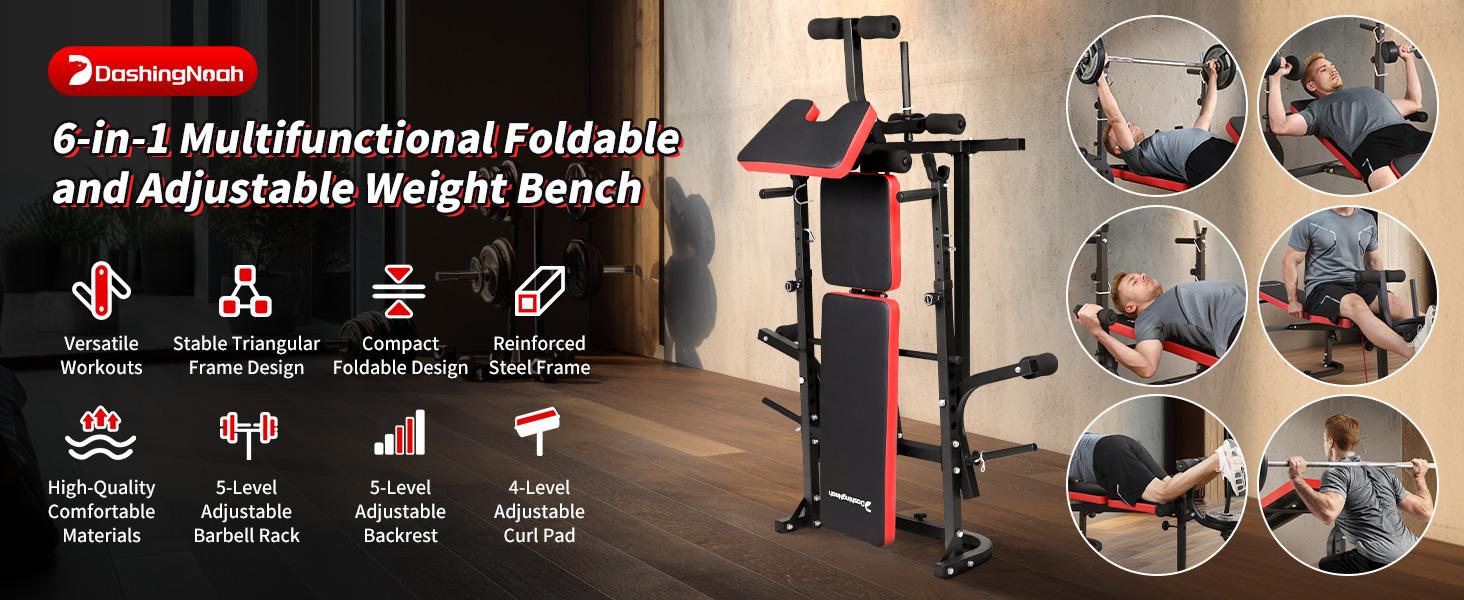 6-in-1 Foldable Weight Bench Set, 1695LBS Adjustable Workout Bench/Barbell Rack/Curl Pad, Bench Press, Leg Extension and Curl machine, Workout Fitness Equipment w/Squat Rack for Home Gym 6-in-1 Foldable Weight Bench Set, 1695LBS Adjustable Workout Bench/Barbell Rack/Curl Pad, Bench Press, Leg Extension and Curl machine, Workout Fitness Equipment w/Squat Rack for Home Gym
