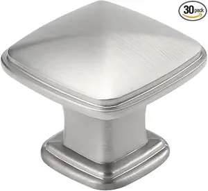 30 Pack Cabinet Knobs Brushed Nickel Drawer Knobs Silver Square Kitchen Hardware for Dresser Bathroom Satin Nickel Door Handles for Kitchen Cupboard,Zinc Alloy