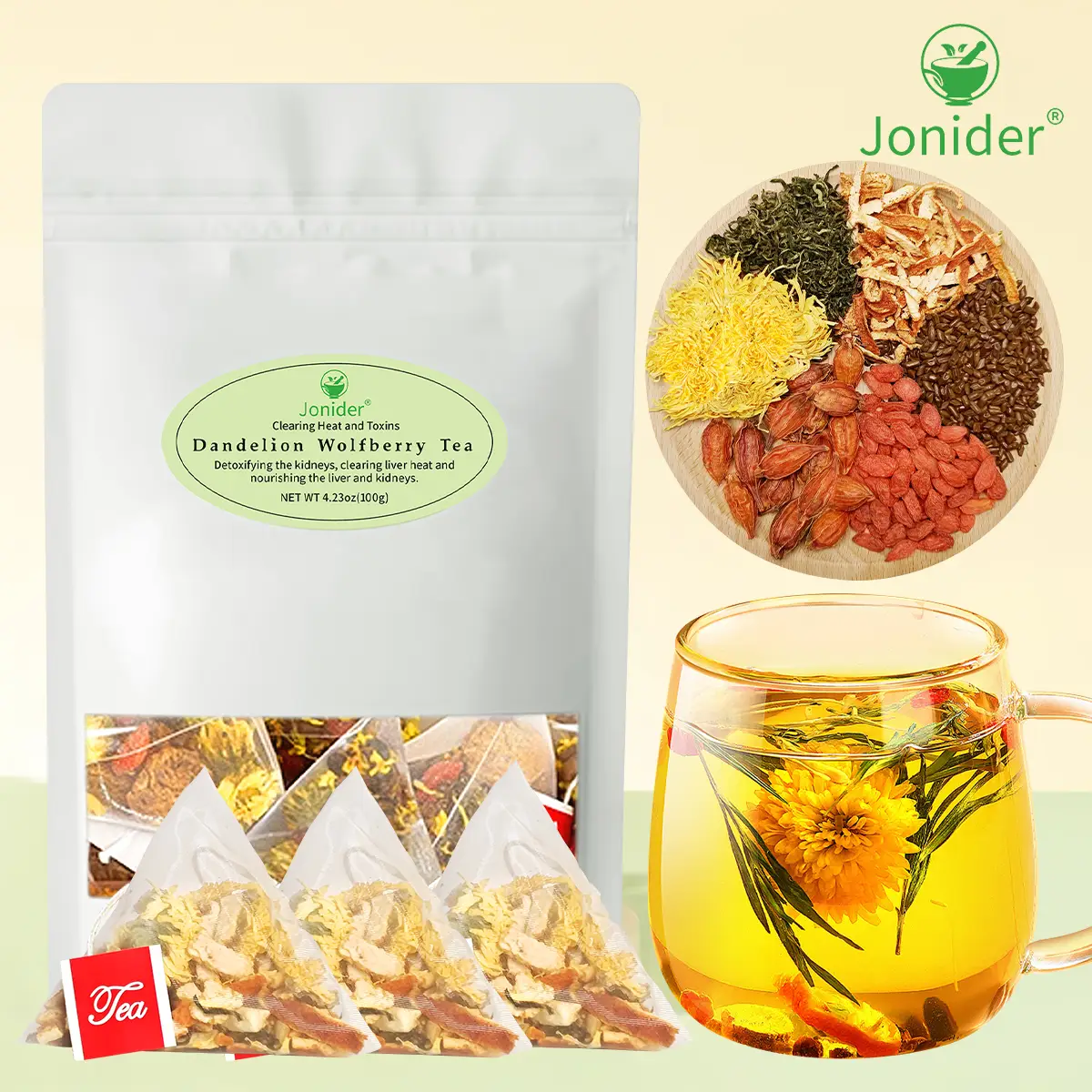 Dandelion Wolfberry Tea - Natural Blend of 6 Herbs for Kidney Detox - Pack health tea