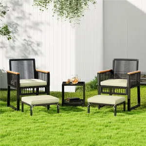 Yaheetech 5-Piece Patio Furniture Set, Wicker Rattan Outdoor Conversation Furniture Set with Table, Ottomans, Cushions for Porch, Balcony, Garden