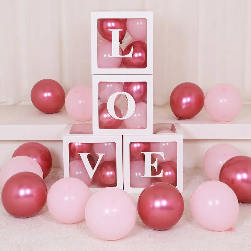 Set of 4 Clear 9.85-Inch BABY/LOVE Letter Boxes - Versatile Transparent Block Boxes for Balloon Displays at Birthdays, Confession Proposals & Gender Reveal Events, Perfect Party Decor, Balloon Party Supplies (Balloons Not Included)