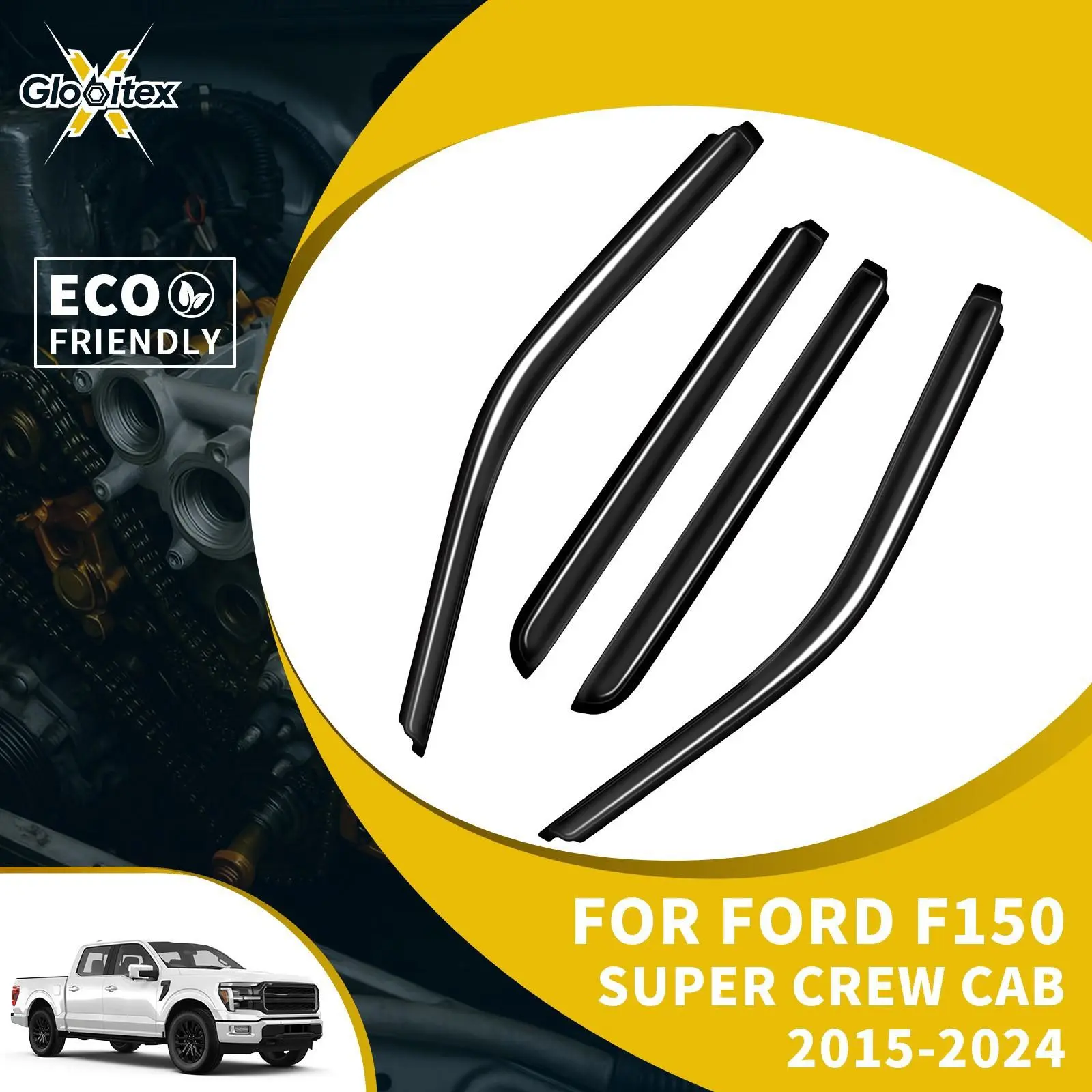 In-Channel Inside Window Visors - Sun Rain Guards - Vent Deflectors, 4PCS Mount Accessories for Ford F150 Supercrew Cab 2015-2022 Trucks, Automotive Car Exterior Accessories for Car