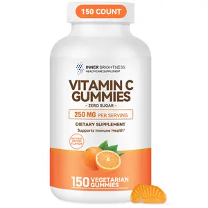 Zero Sugar Vitamin C Gummies 250 mg per Serving, Inner Brightness Vitamin C Gummies, Immune & Antioxidant Support, Natural Orange Flavor, 150 Count, 75 Day Supply, Sugar-Free, Vegetarian Gummies, No Artificial Sweeteners or Flavors
