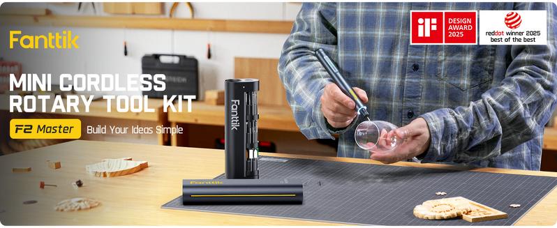 Fanttik F2 Master Mini Cordless Rotary Tool Kit 4V, Brushless Motor 25000 RPM, Revostor Hub, 35 Accessories, Portable Lightweight Design Drill Bits, for 3D printer