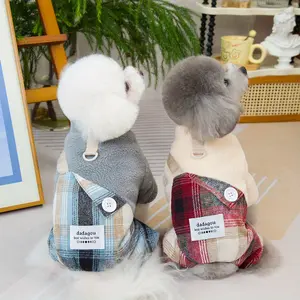 Cozy Plaid Dog & Cat Overalls - Warm Autumn/Winter Pet Apparel with Leash Attachment, Soft Polyester Fabric, Snap Button Closure for Small to Medium Breeds, Pet Winter Apparel | Plaid Pet Outfits | Comfortable Pet Garment, Dog Clothes