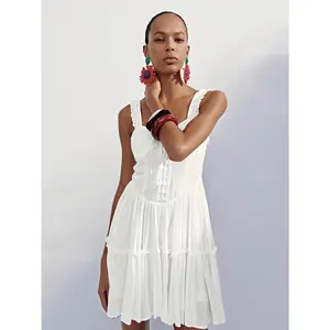 URBAN REVIVO 2026 Women's Viscose-Polyester Sleeveless Wide-Strap A-Line Casual Dress - Thin Elegant Fabric, Flared Skirt, Chic Lady's Wear