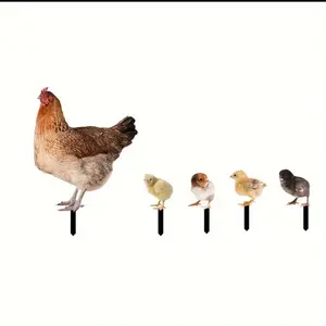 5pcs/set Acrylic Chicken Yard Stakes, Outdoor Garden Decor, Double-Sided UV Print, Rustic Farmhouse Hen & Chicks Lawn Ornaments, Durable Plastic Garden Art, Patio Decorations