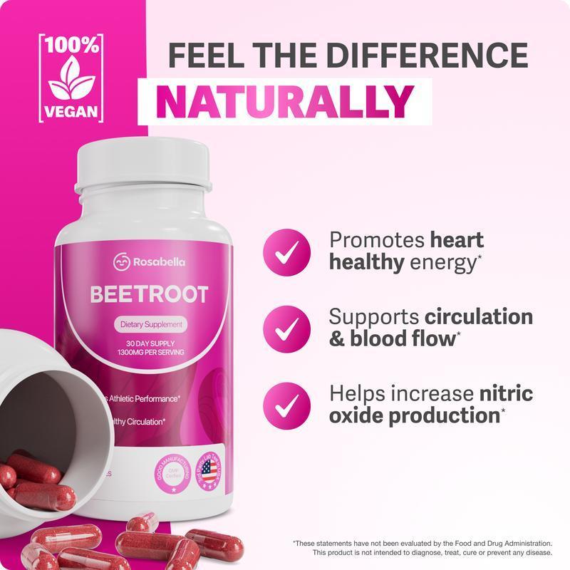 Flash Sale 3pack   Rosabella Organic Beetroot Capsules (1300mg) for Blood Flow & Heart Health