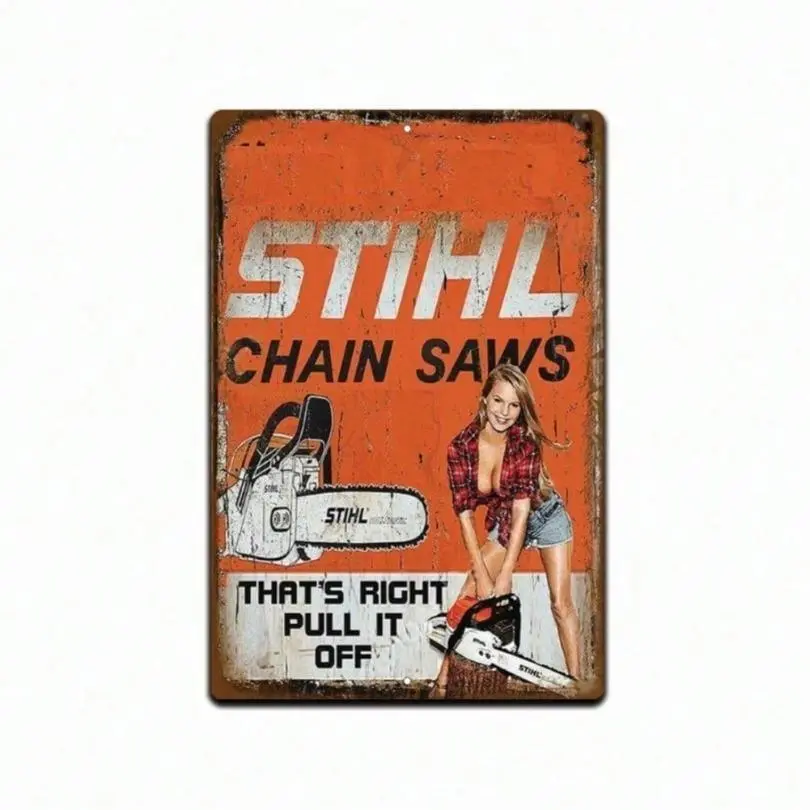 Vintage STIHL Chain Saw Metal Tin Sign Garage Tool Wall Decor 8x12 Inches Rectangle Design Rustic Retro Man Cave Home Bar Kitchen Bathroom Living Room Novelty Decor Vintage Garage Signs Home Decor Products