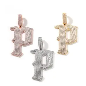 Valentine’s Day gift: a large zircon letter pendant in hip-hop style, featuring the letter “P,” specially designed for hip-hop jewelry.