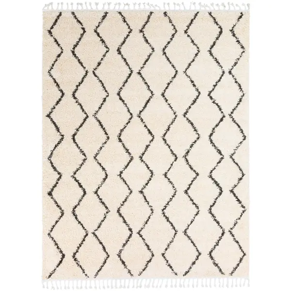 Livabliss BBE2303-710103 Machine-Made Bohemian Berber Shag Polypropylene Rectangle Single Rug, 7ft10in x 10ft3in, Charcoal & Beige, Plush Pile Moroccan Ikat for Whimsical Home & Room Decor, House Decor