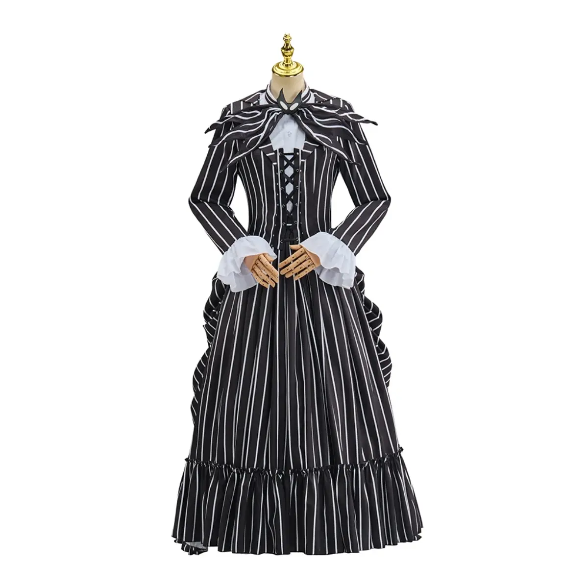 Women‘s Jack Skellington Cosplay Costume Gothic Steampunk Black Striped Rococo Ball Gown