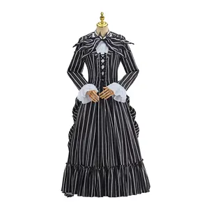 Women‘s Jack Skellington Cosplay Costume Gothic Steampunk Black Striped Rococo Ball Gown
