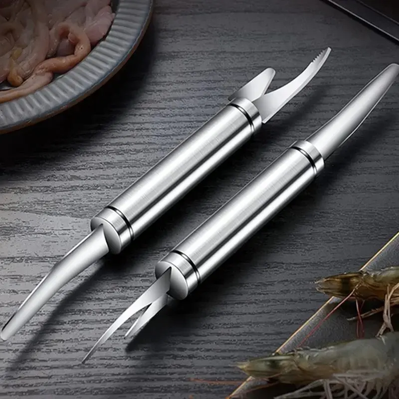 Stainless Steel Seafood Utensils - Lightweight 2-End Multi-Use Kitchen Tool, Portable Knife for Shrimp Deveining, Peeling and Fish Preparation