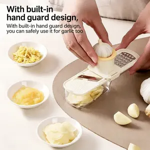 3-in-1 Handheld Vegetable Slicer Grinder, Stainless Steel Garlic Ginger Grater with Hand Guard, Multifunctional Kitchen Mandoline for Shredding Slicing Grinding, Perfect for Potato Onion Fruit, Meal Prep, Salad, Cooking, No Waste Grinding