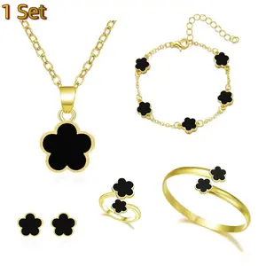 Lucky Flower Design Jewelry Set, Gifts for Her, Fashionable Necklace & Ring & Bracelet & Earrings, Casual Jewelry Set for Lady & Women, Trendy All-match & Exquisite Jewelry Set for Gift, Women Gifts, Teacher's  Day Gifts