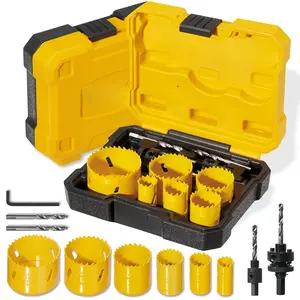 11 count M42 Bi-Metal Hole  Set, High Speed Steel Hole  Kit with 7/8" -2-1/2" (22-64mm) 6 count Hole   in Case with Mandrels, Drill Bit, Hex Key for Thin Metal, Hard , Drywall