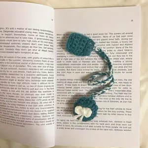 Crochet Book and Cushion Bookmark - Handmade Blue Yarn Page Marker for Reading Enthusiasts