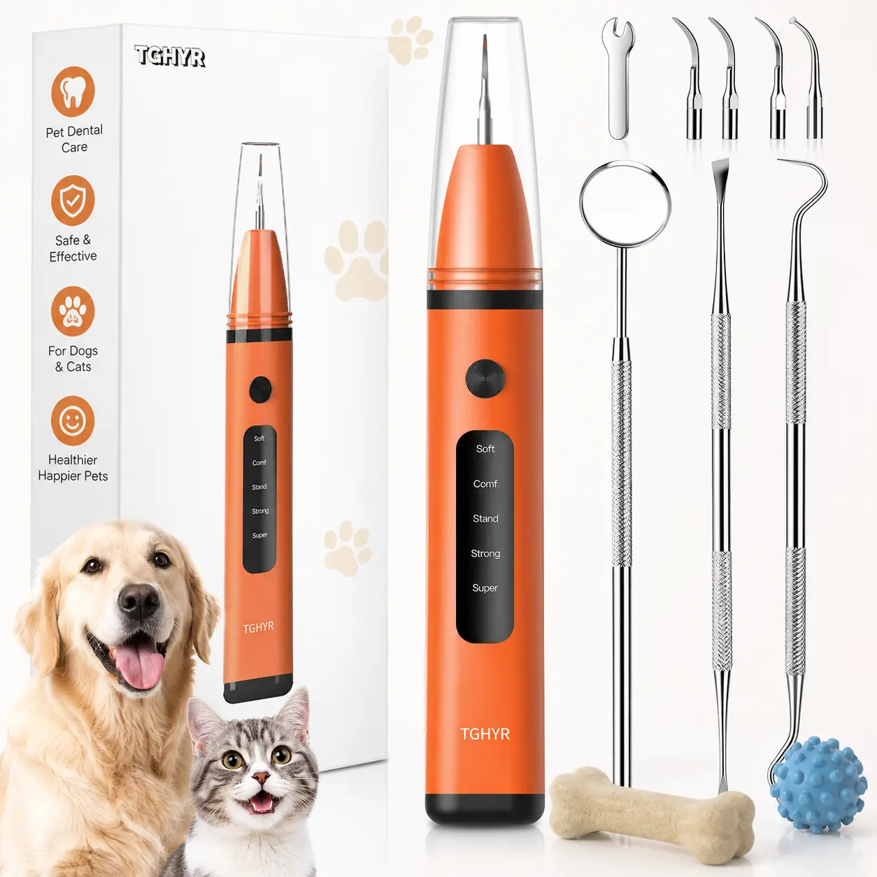 Ultrasonic Plaque Removal Kit Set - Professional At-Home Teeth Cleaning Tools for Humans & Pets, Tartar & Stain Removal, LED Light, 5 Safe Modes, 400 Days Standby Time, Advanced All-In-One Dental Cleaning Kit