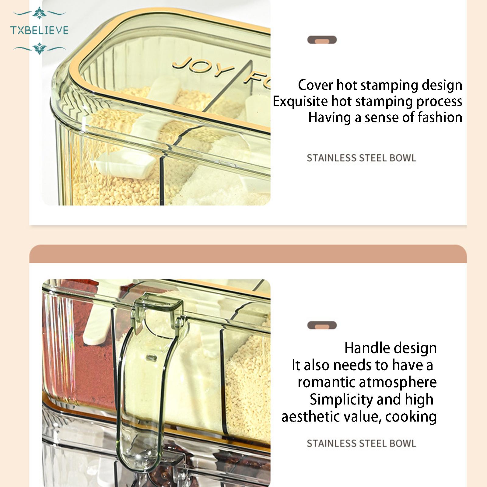 Kitchen 3-Compartment Seasoning Box with Lid — Simple & Fresh Home-Use Divided Container for Salt, MSG, Chicken Essence, and Spices