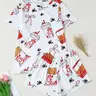 【Black Friday】Women's All Over Print Tee & Shorts Pyjama Set, Casual Comfy Round Neck Short Sleeve T-shirt & Shorts Pj Set, Ladies Summer Sleepwear, Loungewear, Pajamas