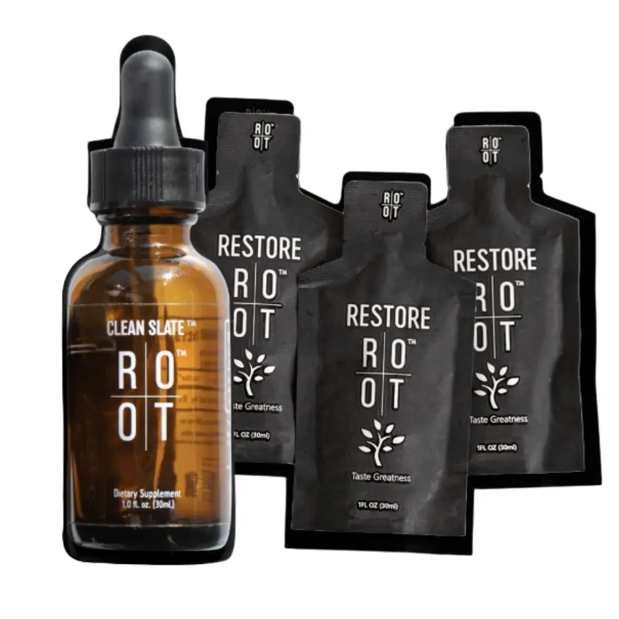 Clean Slate + Restore Exclusive Bundle on TikTok Shop Out with the Bad, In with the Good Promote Gut Health Liver Health Wellness Era Detox Remove Heavy Metals Daily Routine Turmeric Liquid Packets 2 week supply for Total Reset with Bio-Available Silica