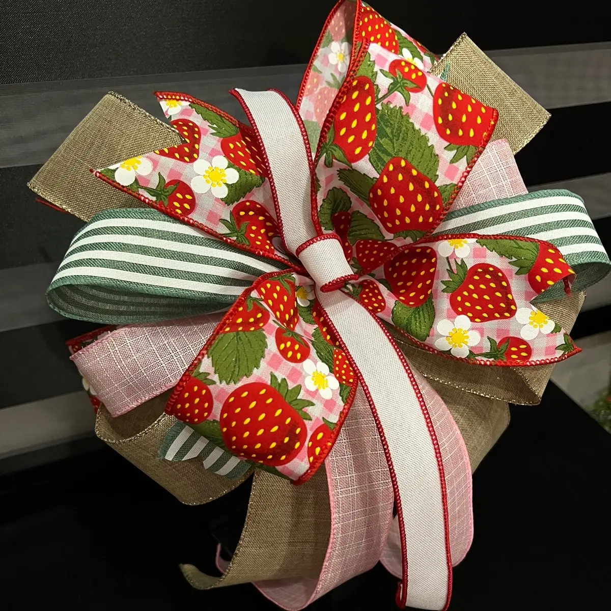 Strawberry Wreath Bow, strawberry lantern bow, farmhouse strawberry bow,