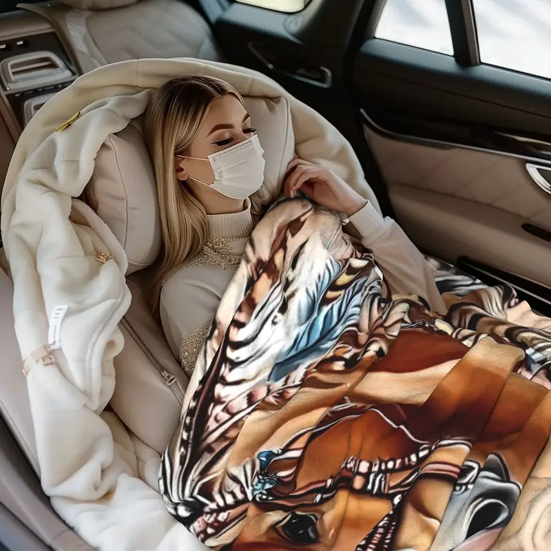 1pc Indian Style Horse Painting Throw Blanket - Soft Flannel, Warm & Durable, Machine Washable, Black with Vibrant Horse & Feather Design, Perfect for Camping, Picnics, Beach, and Outdoor Activities, 100% Polyester, All-Season Use, Outdoor Comfort |