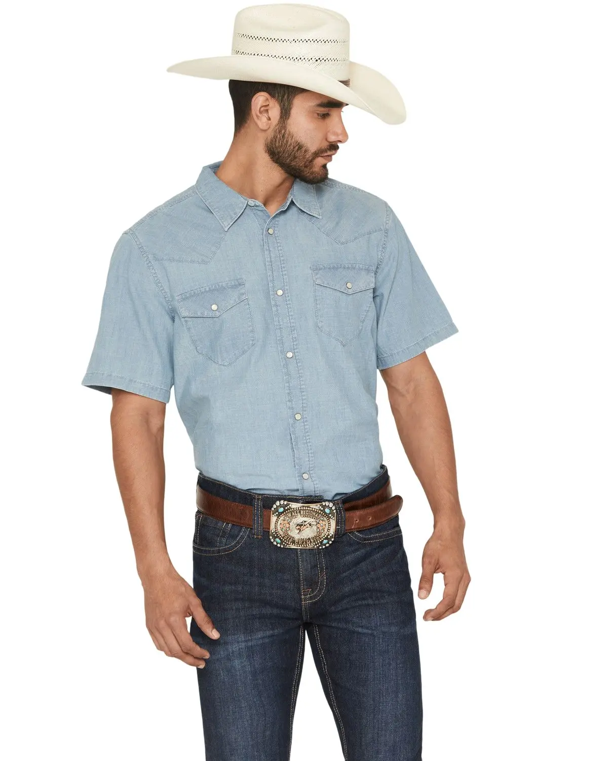 Cody James Men's Men'S Horizon Chambray Light Wash Short Sleeve Snap - Cjsp26w61-Ltwsh