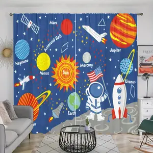Cartoon Astronaut Pattern Door Curtain, 2 Counts Cute Pattern Door Curtain, Home Decor for Bedroom, Living Room, Kitchen, Study Room