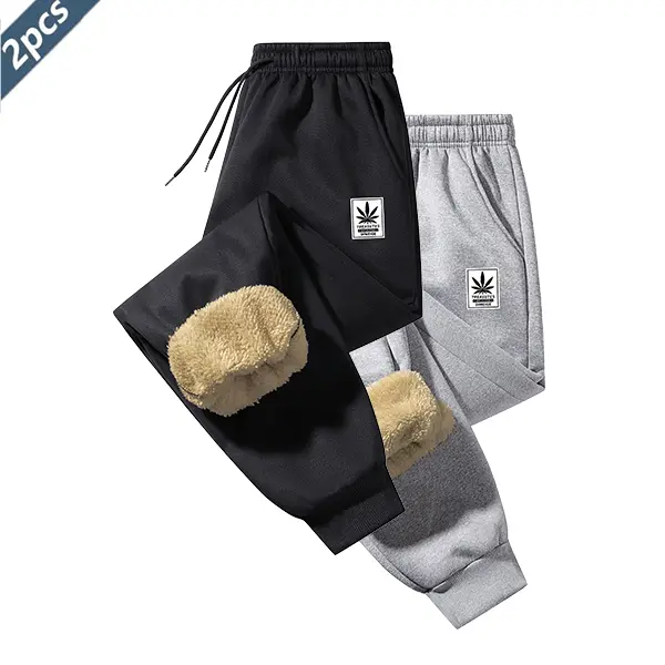 Men's Solid Fleece Sweatpants, 3-Pack Thick Sherpa Lined Casual Athletic Joggers with Slant Pockets for Sports