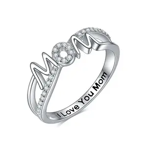 Unisex Artificial Zircon Heart Shaped Ring - "I Love You Mom" Engraving, Gift Jewelry for Moms for Daily & Holiday Use