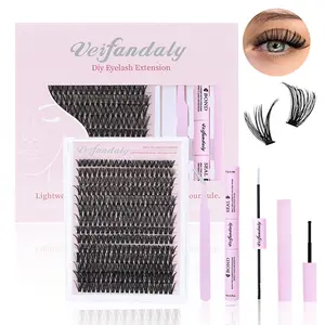 Vrifandaly DIY Lash Clusters Wispy Eyelash Clusters 9-16mm  Cluster Eyelash Extensions Natural Volume Lash Extensions DIY Individual Lashes with Soft Thin Band Cluster Lashes with Bond and Seal 、Tweezers、Glue Remove