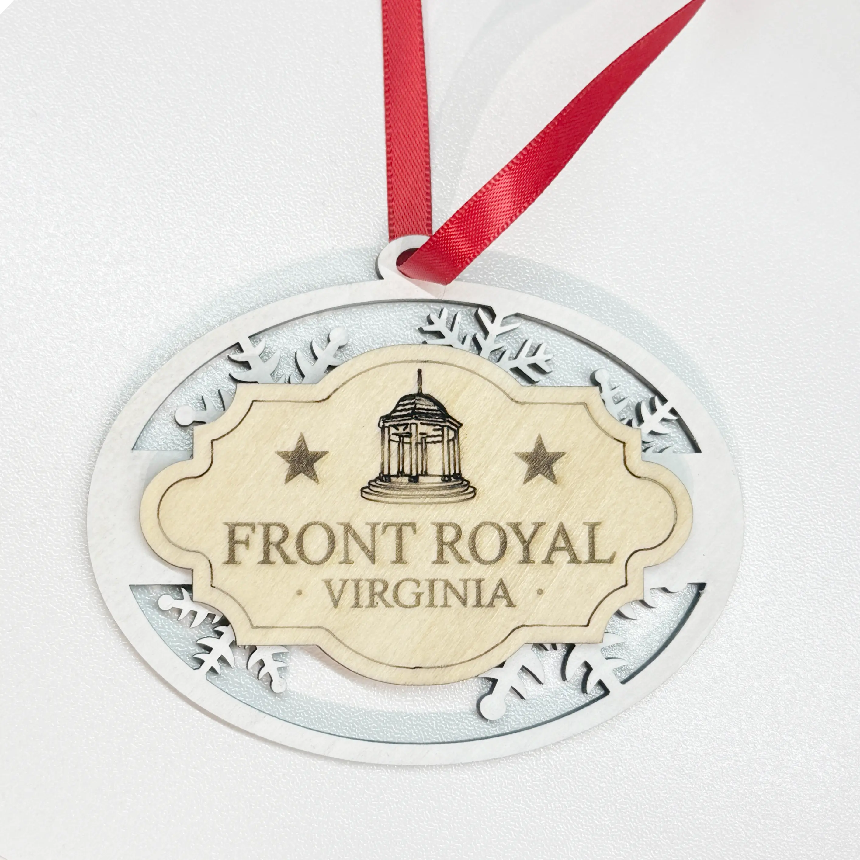 Front Royal Virginia Snowflake Wood Ornament | Layered Christmas Ornament