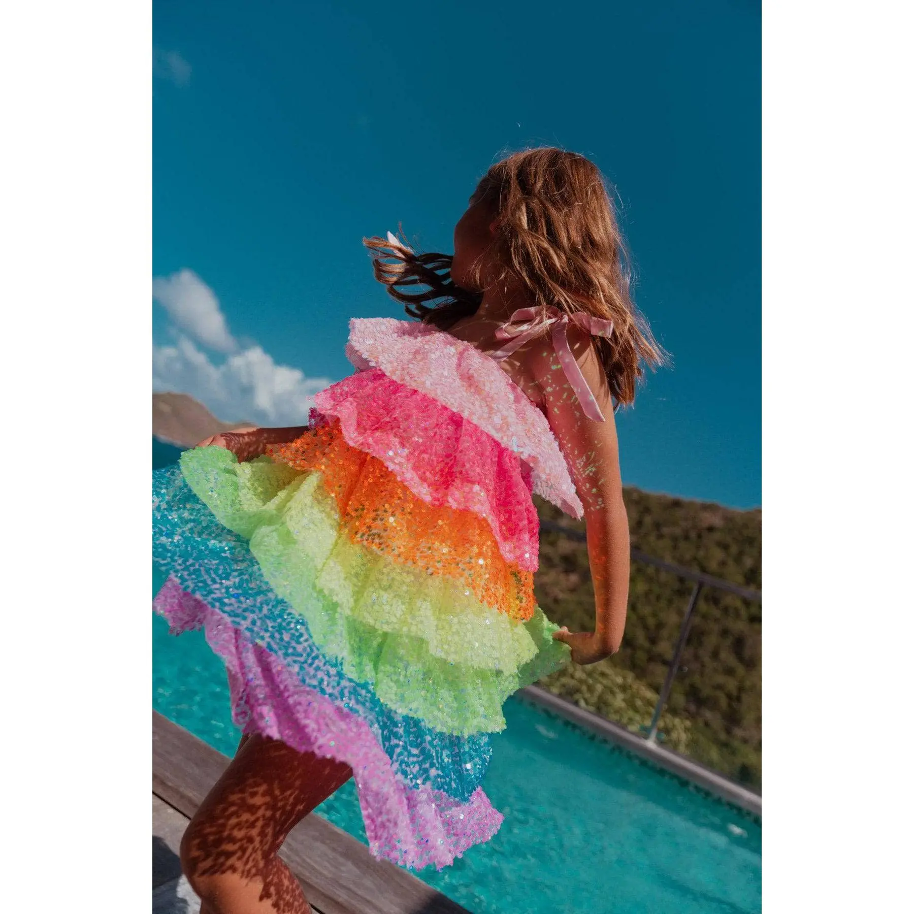 Neon Sequin Ruffle Dress
