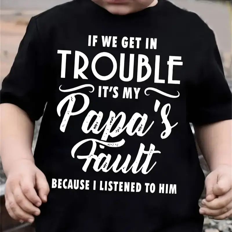 Boys' Soft Cotton T-Shirt - Funny Letter Print, Crew Neck, Short Sleeve, Black with White Text, Casual Summer Top for Youngsters, Tween Boy Clothes