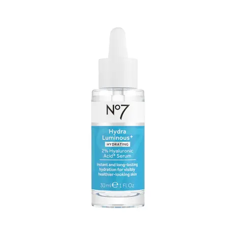 No7 HydraLuminous+ 2% Hyaluronic Acid Serum - Hydrating Facial Serum with 5% Vitamin B3 Niacinamide to Support Skin Barrier Repair - For Visibly Radiant & Healthier-Looking Skin (1 Fl Oz)