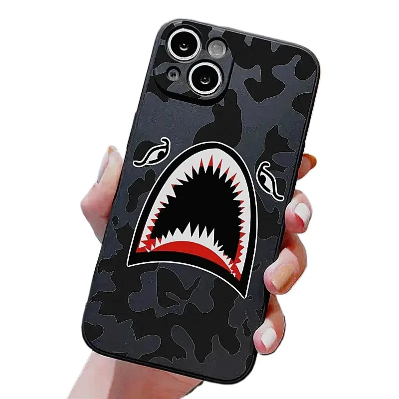 Fun cartoon shark pattern liquid metal phone case, compatible with iPhone 17/16/15/14/13/12/Shockproof silicone soft case