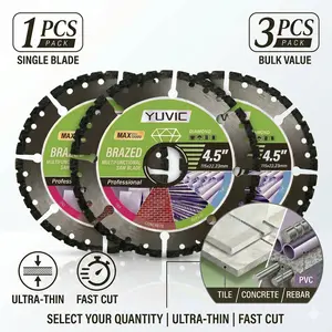 YUVIC 4.5 Inch 1PC/3PCS Multi Material Cutting Blade Dry Cutting Disc for Metal Tile Stone and Plastic Angle Grinder Accessories 115mm Diamond Saw Blade