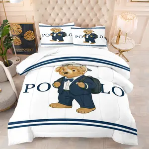 Bear printed bedding set, including 1 blanket and 1 or 2 pillowcases without pillowcases, soft adult bedroom decoration gift