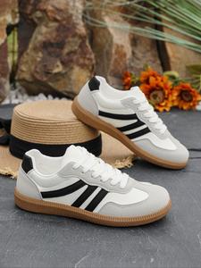 women's fashionable lace up low top sneakers, casual comfortable sports shoes with removable insoles, soft lining for daily wear