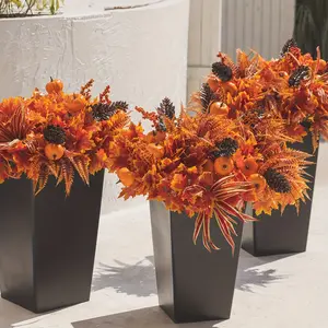 Autumn Decorative Artificial Plants Set, Maple Leaf Pumpkin Berry Design, 6-Piece Outdoor Garden Decoration for Halloween & Thanksgiving, Faux Flower Plant