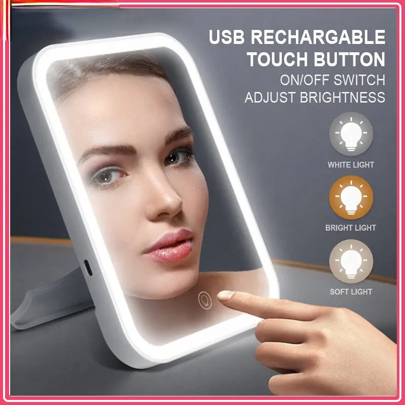 Portable Smart Makeup Mirror with Touch Screen, 45 Degree Rotation and USB Charging Port - ABS Plastic, Glass Material - Cosmetic