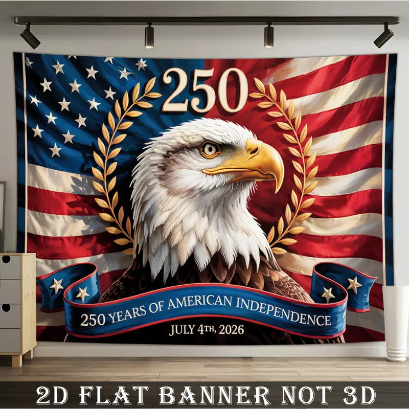 1776-2026 USA 250th Anniversary Independence Day Polyester Glitter Lightweight Hanging Backdrop Tapestry - Patriotic Eagle & 250 Design Banner, Easy Install, Machine Washable, Wrinkle Resistant, Long Lasting for Holiday Indoor Wall Decor