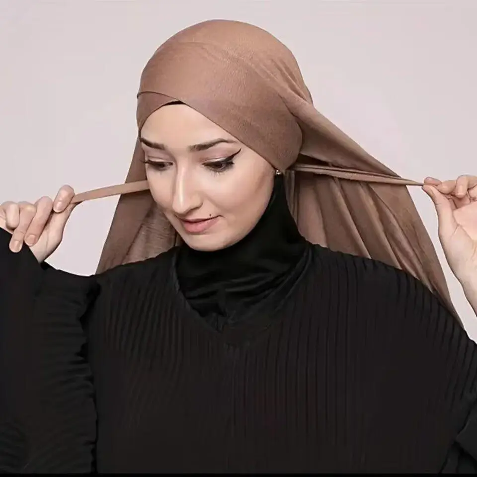 Modesty Muslim Women Soft Chic Plain Solid Color Single Layer Cross Stretch Jersey Hijab Scarf MH059 Tudung Daily