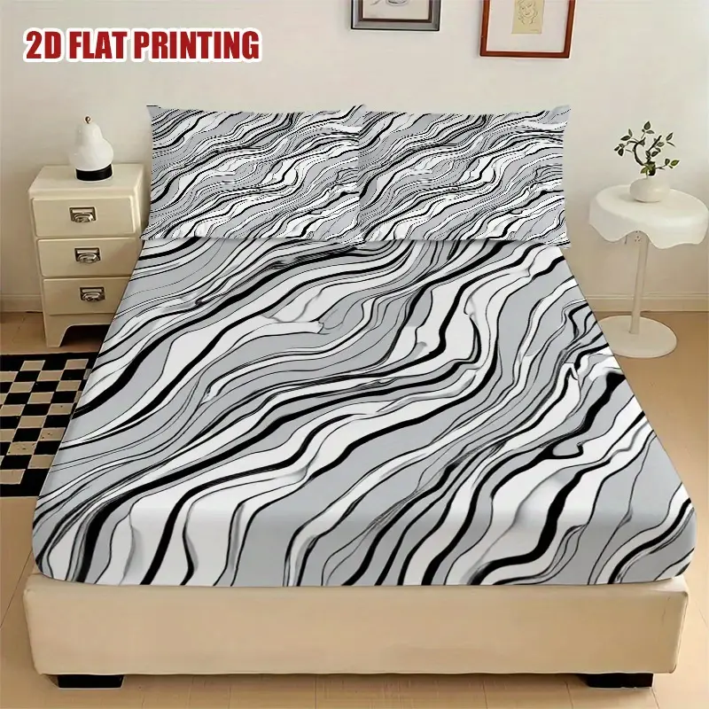 Zebra Print Polyester 3-Piece Bed Sheet Set - Multi-Size (Full 53.94in x 75.98in, King 79.92in x 77.95in), 1 Sheet + 2 Pillowcases, Soft Breathable Bedroom Bedding, Mixed Color, Animal Pattern Option Available