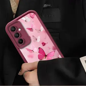 For Samsung Galaxy A55 A05S A16 5G A52s A36 A06 A52 A17 A07 A56 A05 4G A26 A33 A13 A34 A15 A25 A12 A35 A53 A14 A54 Pink Butterfly Dance Girlish Creative Soft Edge Thickened TPU Step Protective Case, Cover, Accessories