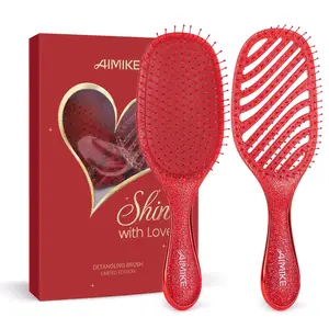 AIMIKE 2pcs Detangling Brush, Wet Dry Detangler Brush w/Soft Bristles, Pain-Free Detangle Hairbrush Loosens Stubborn Tangles, Extra Gentle on Sensitive and Fine Hair, Christmas Gift for Women & Kids