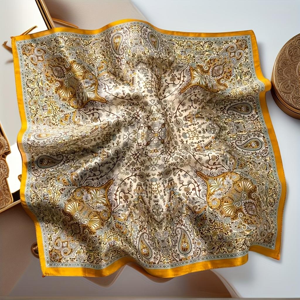 Women’s imitation silk scarf, headband, neck scarf, headscarf, silk scarf—elegant bow pattern; soft, breathable luxury neckband and hair accessories suitable for travel, parties, weddings, and holiday gifts.